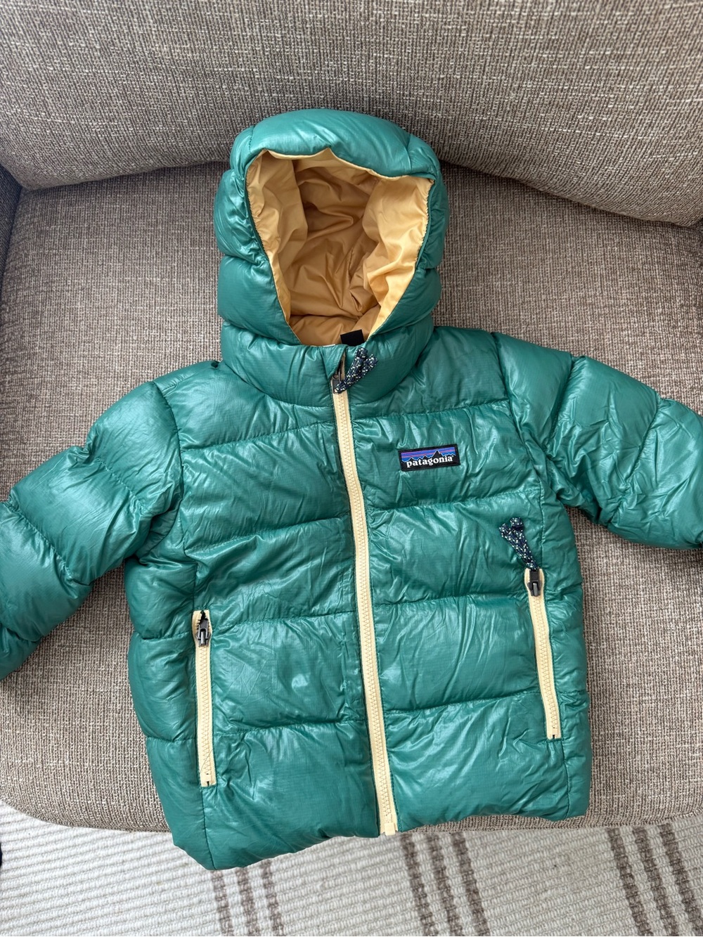 Patagonia Kids Teal Puffer Jacket with Cream Trim